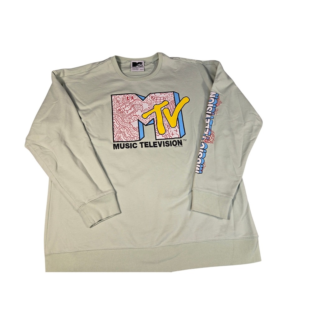 MTV Music Television‎ Graphic Sweatshirt Mint Green Mens XL Tall 2021 Viacom